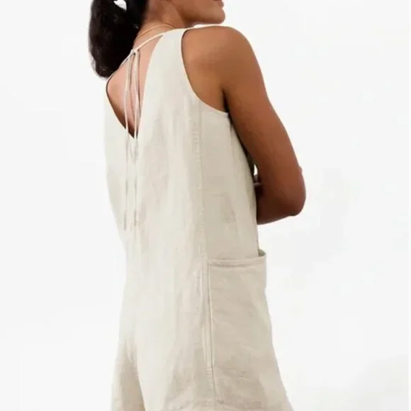 NWT Athleta Retreat Cream Linen Jumpsuit Romper Size Medium - Picture 11 of 11